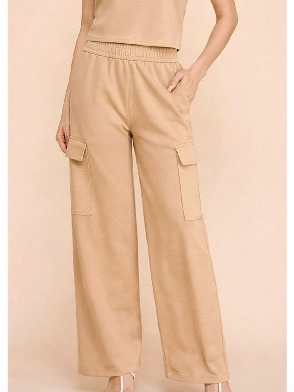 a new day Beige Wide-Leg Cargo Knit Pants S